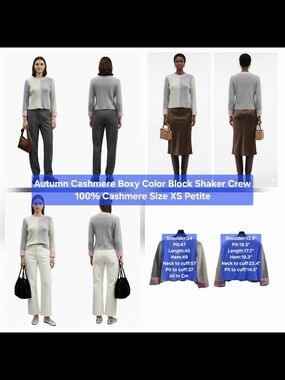 Autumn Cashmere Boxy Color Block Shaker Crew 100% Cashmere Size XS Petite